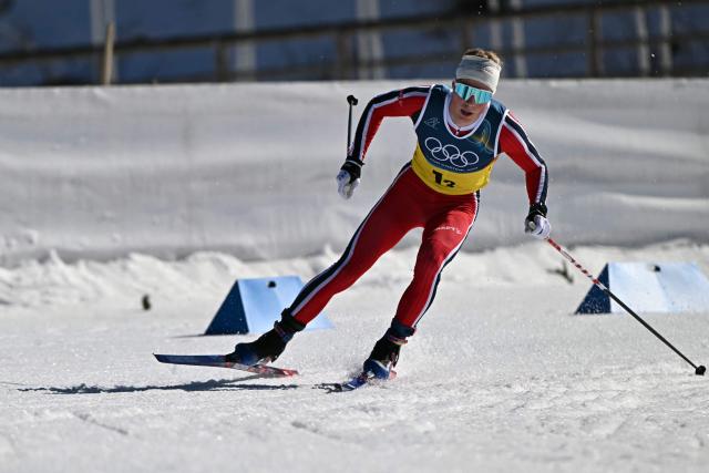 Norway's Einar Hedegart competes during the cross-country men's 4 x 7,5km relay event of the Milano Cortina 2026 Winter Olympic Games at Tesero Cross-Country Skiing Stadium in Lago di Tesero (Val di Fiemme), on February 15, 2026. (Photo by Javier SORIANO / AFP)