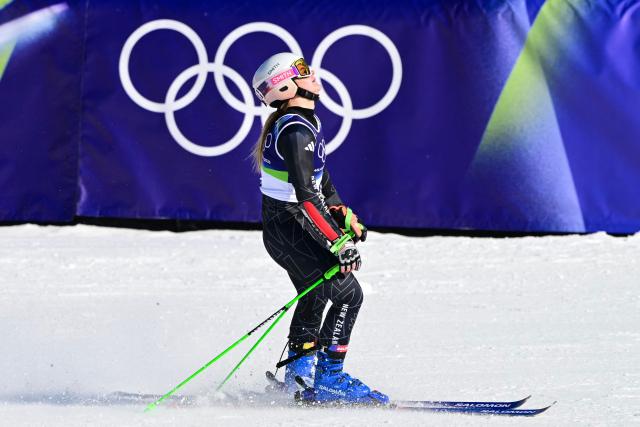New Zealand's Alice Robinson competes in  the second run of the women's giant slalom event during the Milano Cortina 2026 Winter Olympic Games at the Tofane Alpine Skiing Centre in Cortina d’Ampezzo on February 15, 2026. (Photo by Stefano RELLANDINI / AFP)