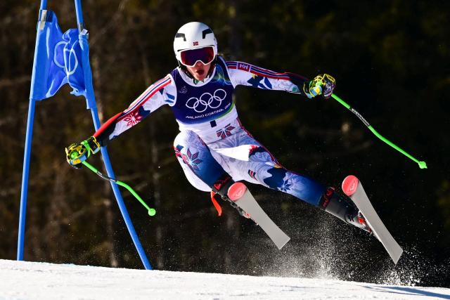 Norway's Thea Louise Stjernesund competes in the second run of the women's giant slalom event during the Milano Cortina 2026 Winter Olympic Games at the Tofane Alpine Skiing Centre in Cortina d’Ampezzo on February 15, 2026. (Photo by Stefano RELLANDINI / AFP)