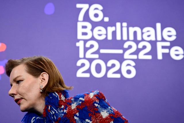 German actress Sandra Hueller leaves a press conference for the film "Rose" presented in competition at the 76th Berlinale, Europe's first major film festival of the year, in Berlin on February 15, 2026. (Photo by John MACDOUGALL / AFP)