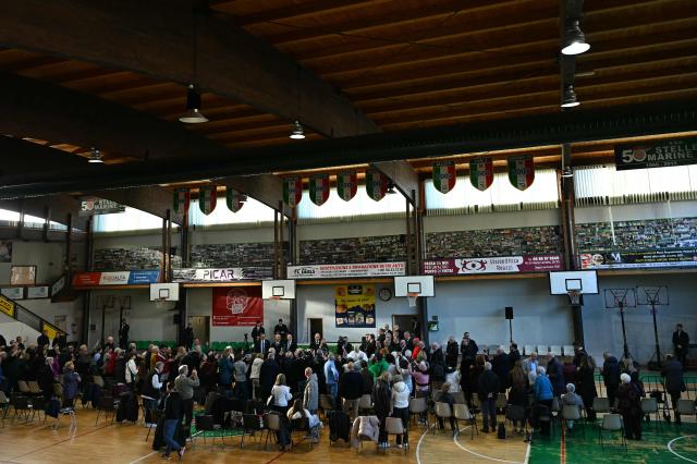 Pope Leo XIV attends a pastoral visit to the parish of “St. Mary Queen of Peace" at Ostia Lido, near Rome, on February 15, 2026. (Photo by Andreas SOLARO / AFP)