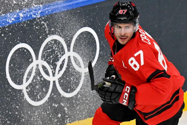 Canada's #87 Sidney Crosby is pictured during the men's preliminary round Group A Ice Hockey match between Canada and France at the Milano Santagiulia Ice Hockey Arena during the Milano Cortina 2026 Winter Olympic Games in Milan, on February 15, 2026. (Photo by Alexander NEMENOV / AFP)
