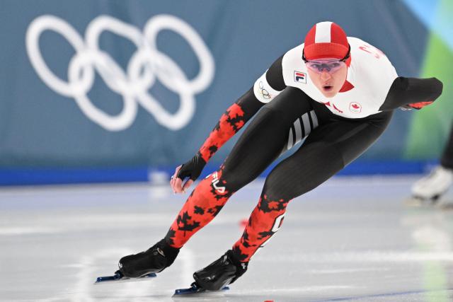 Canada's Brooklyn McDougall competes in the speed skating women's 500m during the Milano Cortina 2026 Winter Olympic Games at Milano Speed Skating Stadium in Milan on February 15, 2026. (Photo by Daniel MUNOZ / AFP)