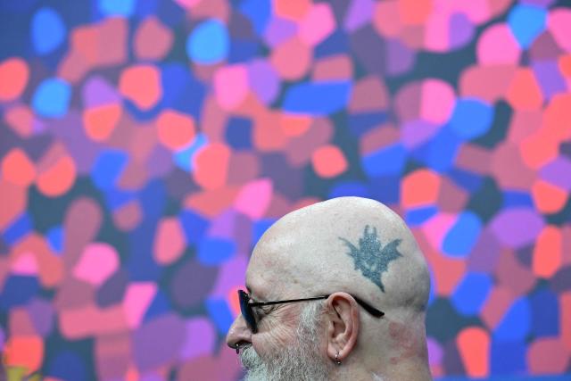 Judas Priest singer and actor Rob Halford attends a press conference for the film 'The Ballad of Judas Priest' presented in Berlinale Special Gala at the 76th Berlinale, Europe's first major film festival of the year, in Berlin on February 15, 2026. (Photo by RALF HIRSCHBERGER / AFP)