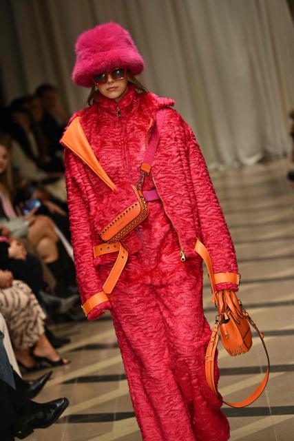 A model presents a creation by Hungarian fashion designer Virag Kerenyi during a fashion show of Budapest Central European Fashion Week (BCEFW) on February 15, 2026,  in the Fine Art Museum  in Budapest, Hungary, as part of the BCEFW. (Photo by Attila KISBENEDEK / AFP)