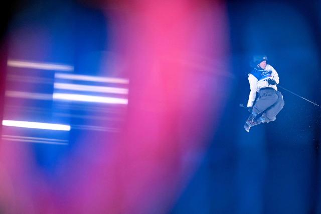 Finland's Elias Lajunen competes in the freestyle skiing men's freeski big air qualification run 1 during the Milano Cortina 2026 Winter Olympic Games at Livigno Snow Park - Big Air, in Livigno (Valtellina), on February 15, 2026. (Photo by Kirill KUDRYAVTSEV / AFP)