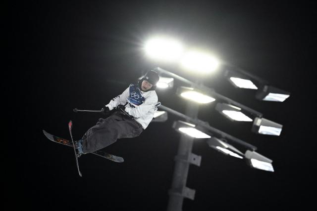 Finland's Elias Lajunen competes in the freestyle skiing men's freeski big air qualification run 1 during the Milano Cortina 2026 Winter Olympic Games at Livigno Snow Park - Big Air, in Livigno (Valtellina), on February 15, 2026. (Photo by Jeff PACHOUD / AFP)