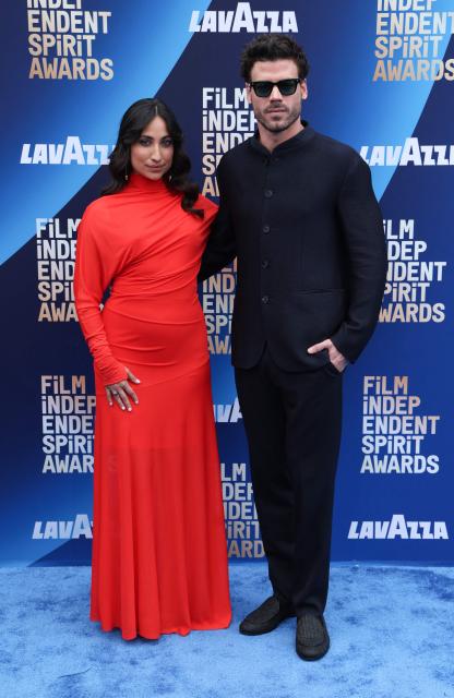 US director Annapurna Sriram and Canadian actor François Arnaud arrive for the 41st Film Independent Spirit Awards at The Hollywood Palladium in Hollywood, California on February 15, 2026. (Photo by Valerie MACON / AFP)