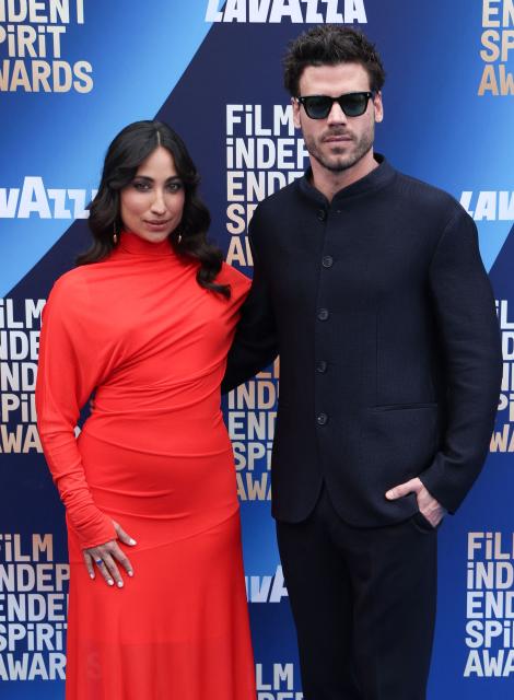 US director Annapurna Sriram and Canadian actor François Arnaud arrive for the 41st Film Independent Spirit Awards at The Hollywood Palladium in Hollywood, California on February 15, 2026. (Photo by Valerie MACON / AFP)
