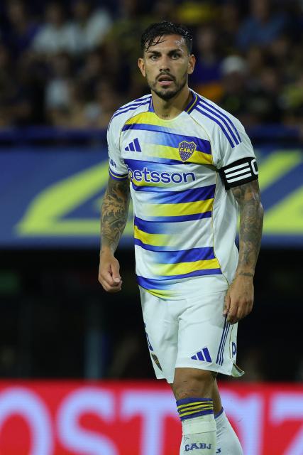 Boca Juniors' midfielder #05 Leandro Paredes looks on during the Argentine Professional Football League 2026 Apertura Tournament match between Boca Juniors and Platense at La Bombonera Stadium in Buenos Aires on February 15, 2026. (Photo by ALEJANDRO PAGNI / AFP)