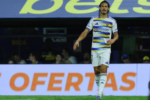 Boca Juniors' Uruguayan forward #10 Edinson Cavani looks on during the Argentine Professional Football League 2026 Apertura Tournament match between Boca Juniors and Platense at La Bombonera Stadium in Buenos Aires on February 15, 2026. (Photo by ALEJANDRO PAGNI / AFP)