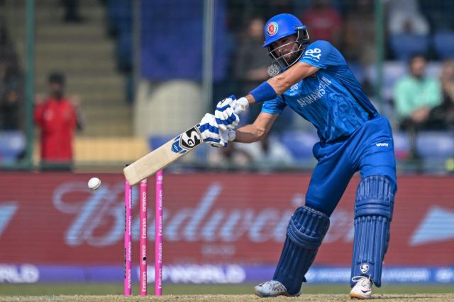 Afghanistan's Ibrahim Zadran plays a shot during the 2026 ICC Men's T20 Cricket World Cup group stage match between Afghanistan and United Arab Emirates at the Arun Jaitley Stadium in New Delhi on February 16, 2026. (Photo by Arun SANKAR / AFP)