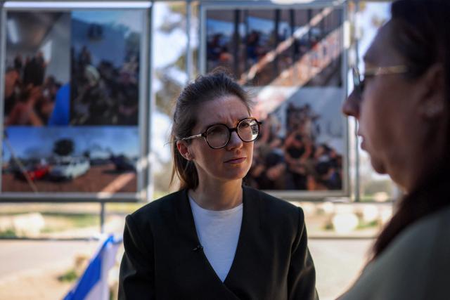 TOPSHOT - Aurore Berge, France's junior Minister in charge of equality, visits the memorial to the victims of the 2023 October 7 attacks at the Nova Festival grounds in Reim in southern Israel on February 16, 2026. (Photo by Ilia YEFIMOVICH / AFP)