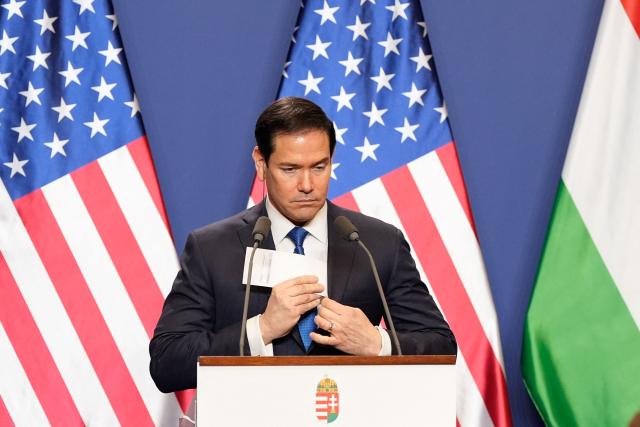 US Secretary of State Marco Rubio delivers a joint press conference following talks with Hungary's Prime Minister during a visit in Budapest, Hungary, on February 16, 2026. (Photo by Alex Brandon / Pool AP / AFP)
