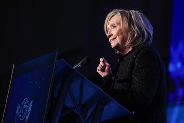 Former US Secretary of State Hillary Clinton attends the The World Forum 2026 on the "Future of Democracy, AI/Tech, and Humankind" as part of the cinein Berlin, on February 16, 2026. (Photo by Adam BERRY / AFP)