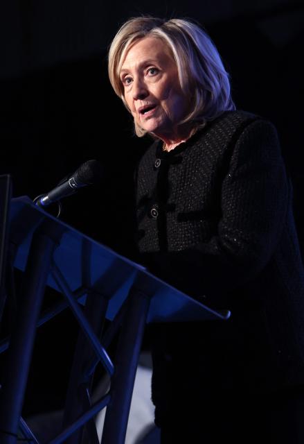 Former US Secretary of State Hillary Clinton attends the The World Forum 2026 on the "Future of Democracy, AI/Tech, and Humankind" as part of the cinein Berlin, on February 16, 2026. (Photo by Adam BERRY / AFP)