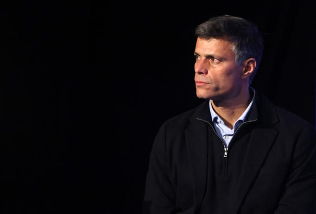 Venezuelan opposition leader Leopoldo Lopez speaks on stage during the "World Forum 2026 on the "Future of Democracy, AI/Tech, and Humankind" as part of the "Cinema for Peace" events in Berlin, on February 16, 2026. (Photo by Adam BERRY / AFP)