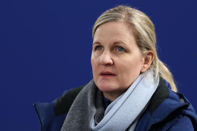 President of the International Olympic Committee (IOC) Kirsty Coventry attends the curling men's round robin during the Milano Cortina 2026 Winter Olympic Games at the Cortina Curling Olympic Stadium in Cortina d’Ampezzo on February 16, 2026. (Photo by Odd ANDERSEN / AFP)