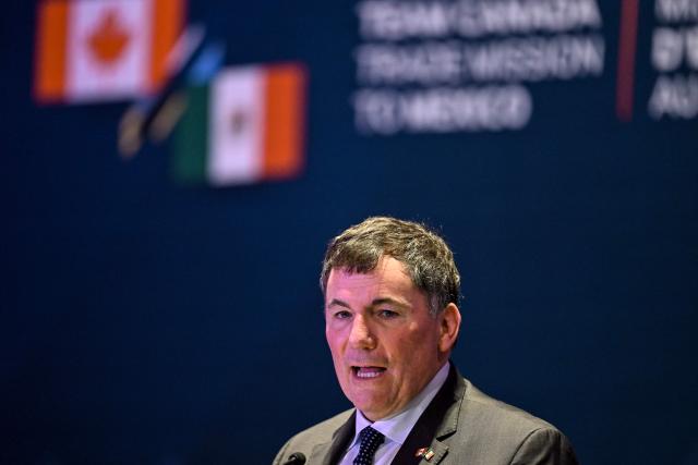 Canada's Minister of Internal Trade, Dominic LeBlanc, delivers a speech during a meeting with Canadian business leaders in Mexico City on February 16, 2026. (Photo by Yuri CORTEZ / AFP)