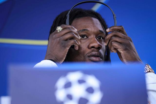 Real Madrid's French midfielder #06 Eduardo Camavinga gives a press conference on the eve of their UEFA Champions League knockout round play-off first leg football match against Benfica at Estadio da Luz in Lisbon, on February 16, 2026. (Photo by PATRICIA DE MELO MOREIRA / AFP)