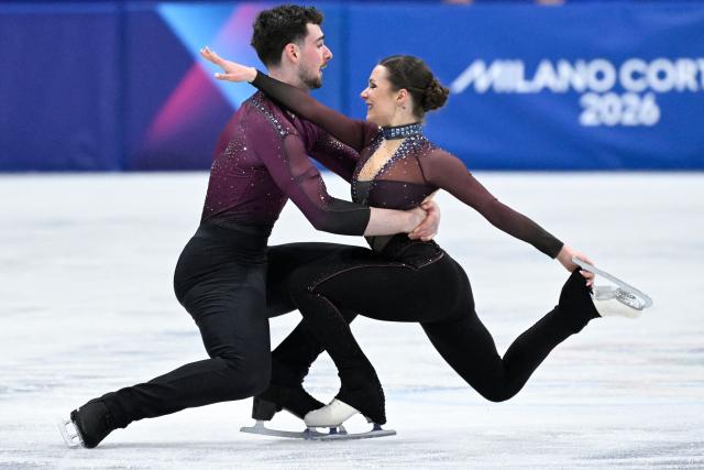 Germany's Annika Hocke and Germany's Robert Kunkel compete in the figure skating pair skating free skating final during the Milano Cortina 2026 Winter Olympic Games at Milano Ice Skating Arena in Milan on February 16, 2026. (Photo by WANG Zhao / AFP)