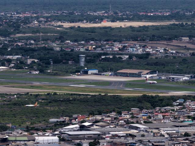 Aerial view of Eloy Alfaro International Airport in Manta, Ecuador, on February 16, 2026. (Photo by Gerardo MENOSCAL / AFP)