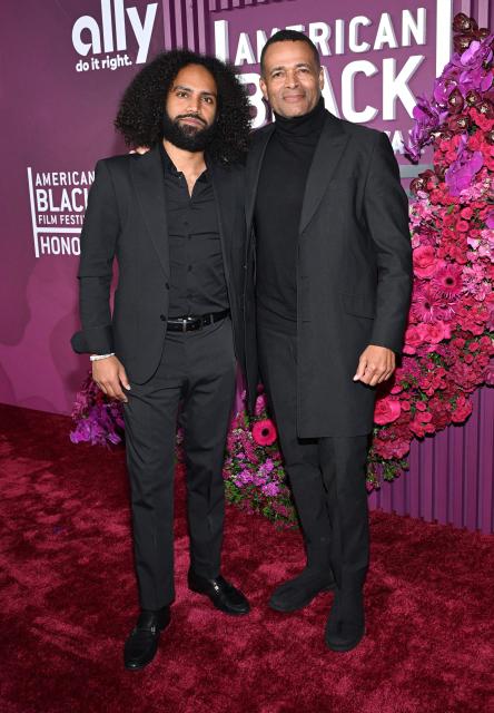 Mexican-American actor Mario Van Peebles and son Makaylo Van Peebles attend the American Black Film Festival Honors at the SLS Hotel in Los Angeles, February 16, 2026. (Photo by LISA O'CONNOR / AFP)