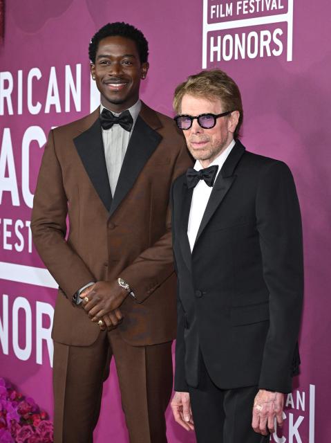 British actor Damson Idris and US producer Jerry Bruckheimer attend the American Black Film Festival Honors at the SLS Hotel in Los Angeles, February 16, 2026. (Photo by LISA O'CONNOR / AFP)