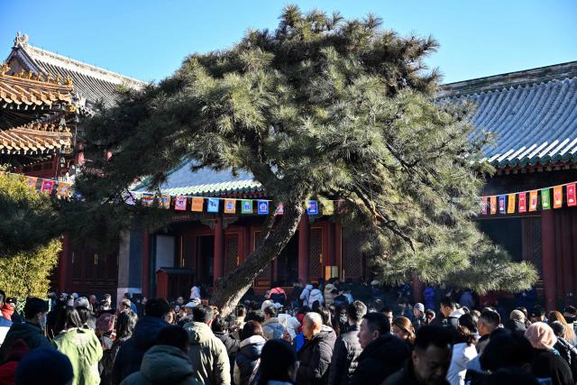 People pray at the Lama Temple on the first day of the Lunar New Year of the Horse in Beijing on February 17, 2026. (Photo by Adek BERRY / AFP)