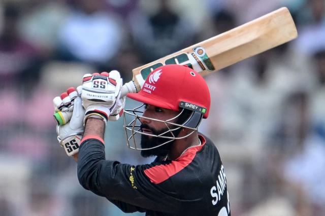 Canada's Yuvraj Samra plays a shot during the 2026 ICC Men's T20 Cricket World Cup group stage match between Canada and New Zealand at the MA Chidambaram Stadium in Chennai on February 17, 2026. (Photo by R. Satish BABU / AFP)