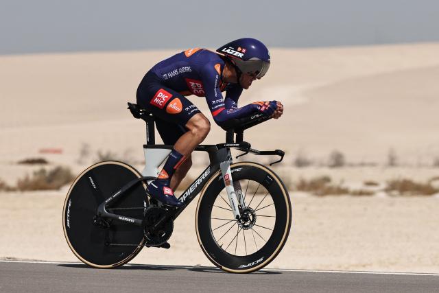 Team Picnic PostNL's Italian rider Mattia Gaffuri competes during the second stage of the UAE Tour cycling event on al-Hudayriyat Island in Abu Dhabi on February 17, 2026. (Photo by Fadel SENNA / AFP)