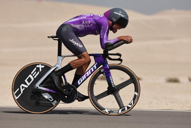 Team Jayco Alula's Australian rider Lucas Marc Plapp competes during the second stage of the UAE Tour cycling event on al-Hudayriyat Island in Abu Dhabi on February 17, 2026. (Photo by Fadel SENNA / AFP)