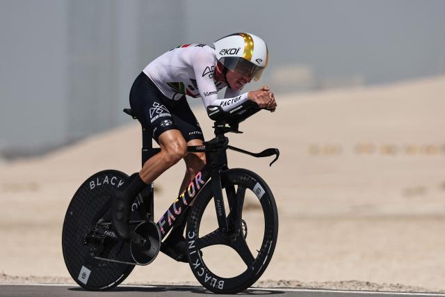 Modern Adventure Pro Cycling's South African rider Stefan De Bod competes during the second stage of the UAE Tour cycling event on al-Hudayriyat Island in Abu Dhabi on February 17, 2026. (Photo by Fadel SENNA / AFP)