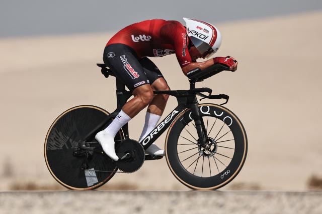 Lotto Intermarché's French rider Baptiste Veistroffer competes during the second stage of the UAE Tour cycling event on al-Hudayriyat Island in Abu Dhabi on February 17, 2026. (Photo by Fadel SENNA / AFP)