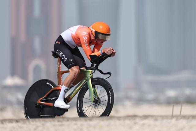 Ineos Grenadiers's British rider Joshua Michael Tarling competes during the second stage of the UAE Tour cycling event on al-Hudayriyat Island in Abu Dhabi on February 17, 2026. (Photo by Fadel SENNA / AFP)