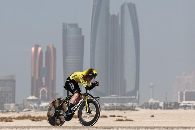 Team Visma Lease A Bike's Norwegian rider Jorgen Nordhagen competes during the second stage of the UAE Tour cycling event on al-Hudayriyat Island in Abu Dhabi on February 17, 2026. (Photo by Fadel SENNA / AFP)