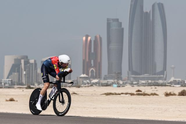 Lidl-Trek's German rider Maximilian Richard Walscheid competes during the second stage of the UAE Tour cycling event on al-Hudayriyat Island in Abu Dhabi on February 17, 2026. (Photo by Fadel SENNA / AFP)