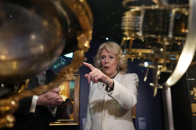 Britain's Queen Camilla pays a visit to the recently completed Schroder Gallery at the Holburne Museum in Bath, south-west England on February 17, 2026. (Photo by Alastair Grant / POOL / AFP)