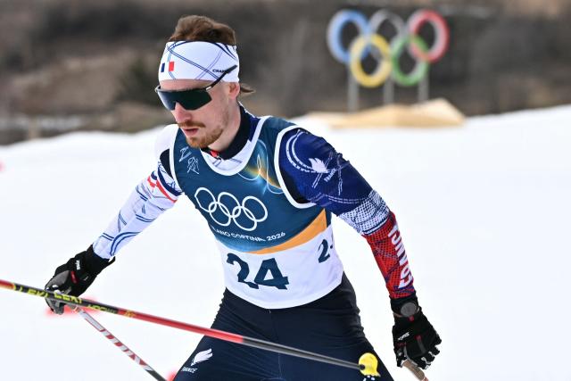 France's Mael Tyrode competes in the cross-country event of the nordic combined individual Gundersen large hill/10km at Tesero Cross Country Stadium at Lago di Tesero (Val di Fiemme) during the Milano Cortina 2026 Winter Olympic Games on February 17, 2026. (Photo by Javier SORIANO / AFP)