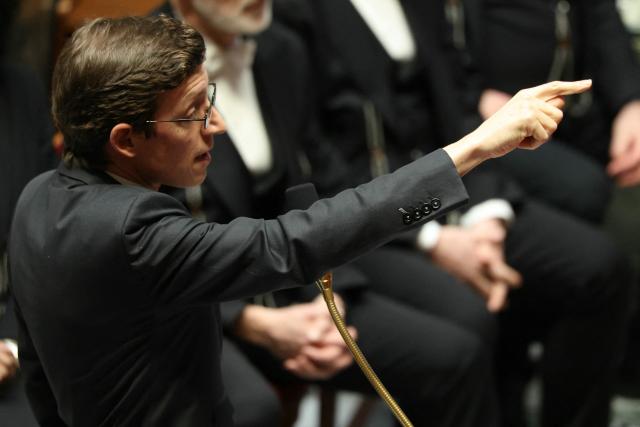 France's Education Minister Edouard Geffray gestures as he answers during a session of questions to the government at The National Assembly, France's lower house of parliament in Paris on February 17, 2026. (Photo by Alain JOCARD / AFP)