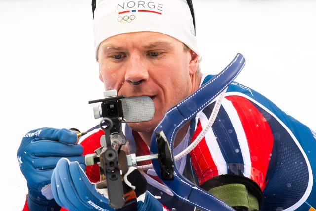 Norway's Vetle Sjaastad Christiansen competes in the men's biathlon 4 x 7,5km relay event during the Milano Cortina 2026 Winter Olympic Games at the Anterselva Biathlon Arena (Sudtirol Arena) in Anterselva (Val Pusteria) on February 17, 2026. (Photo by FRANCOIS-XAVIER MARIT / AFP)