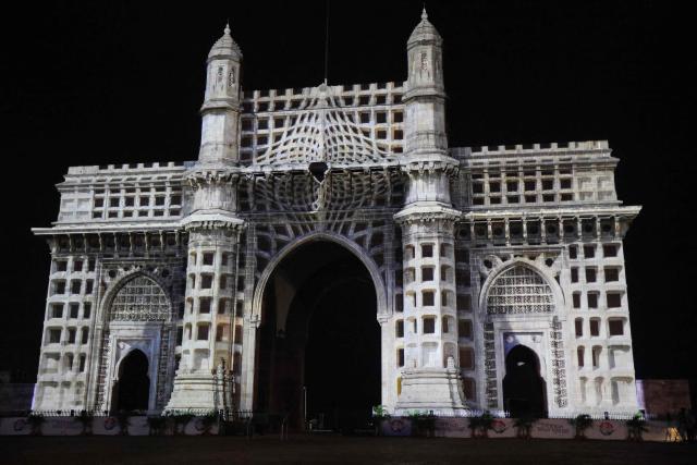A multimedia light and sound show is presented during the India-France Year of Innovation and Cultural Commemoration event, presided by India's Prime Minister Narendra Modi and France's President Emmanuel Macron at the Gateway of India in Mumbai on February 17, 2026. (Photo by Ludovic MARIN / AFP)