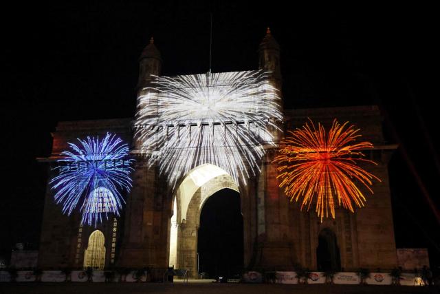 A multimedia light and sound show is presented during the India-France Year of Innovation and Cultural Commemoration event, presided by India's Prime Minister Narendra Modi and France's President Emmanuel Macron at the Gateway of India in Mumbai on February 17, 2026. (Photo by Ludovic MARIN / AFP)