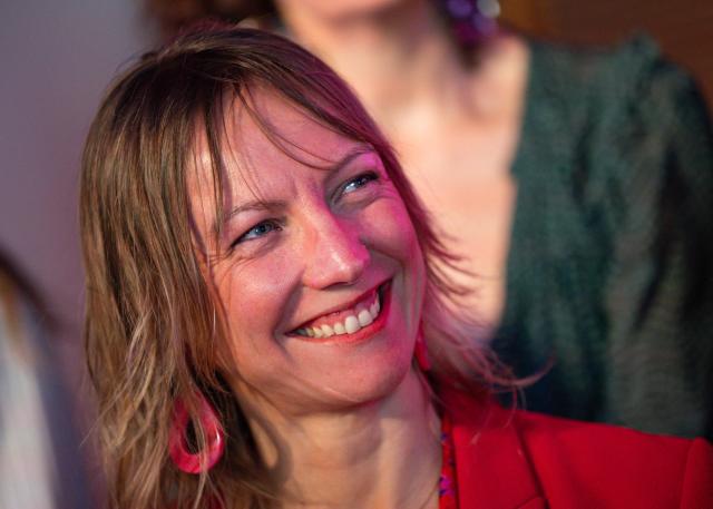 French politician and member of the "Printemps Marseillais", Pascaline Lecorche, reacts during a press conference of Marseille's incumbent mayor and candidate for re-election, Benoit Payan (not pictured), in Marseille, southern France, on February 17, 2026. (Photo by MIGUEL MEDINA / AFP)
