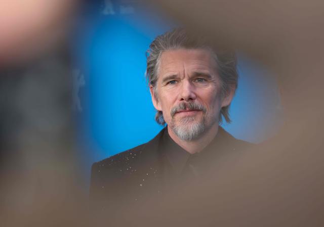 US actor Ethan Hawke poses during a photo call for the film 'The Weight' presented in Berlinale Special Gala at the 76th Berlinale, Europe's first major film festival of the year, in Berlin on February 17, 2026. (Photo by Ronny HARTMANN / AFP)