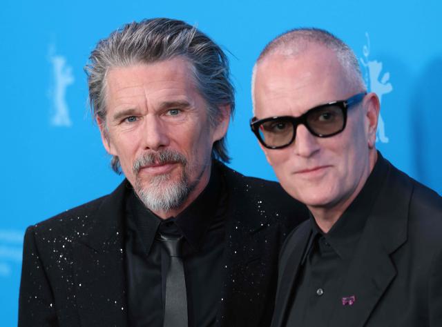US actor Ethan Hawke (L) and US director Padraic McKinley pose during a photo call for the film 'The Weight' presented in Berlinale Special Gala at the 76th Berlinale, Europe's first major film festival of the year, in Berlin on February 17, 2026. (Photo by Ronny HARTMANN / AFP)