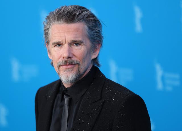 US actor Ethan Hawke poses during a photo call for the film 'The Weight' presented in Berlinale Special Gala at the 76th Berlinale, Europe's first major film festival of the year, in Berlin on February 17, 2026. (Photo by Ronny HARTMANN / AFP)
