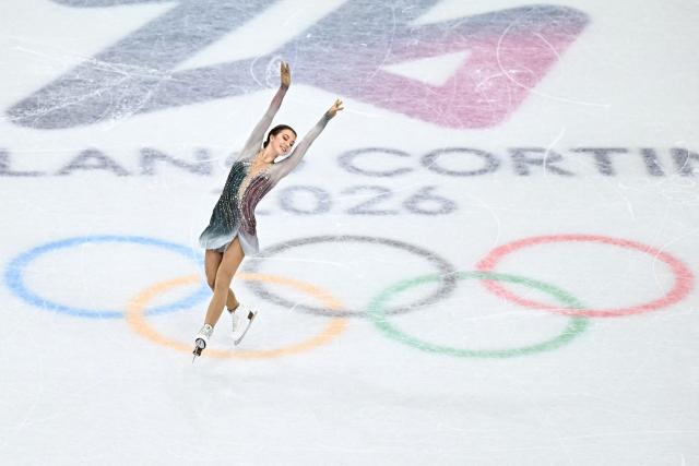 Austria's Olga Mikutina competes in the figure skating women's single skating short program during the Milano Cortina 2026 Winter Olympic Games at Milano Ice Skating Arena in Milan on February 17, 2026. (Photo by Gabriel BOUYS / AFP)