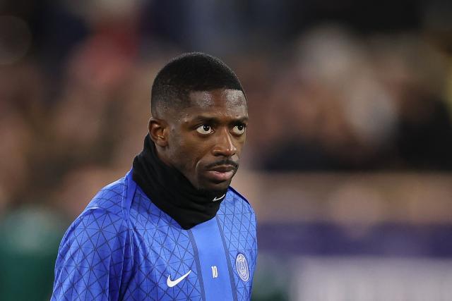 Paris Saint-Germain's French forward #10 Ousmane Dembele looks on during the warm-up before the start of the UEFA Champions League knockout round play-off first leg football match between AS Monaco and Paris Saint-Germain at Stade Louis II in the Principality of Monaco on February 17, 2026. (Photo by Valery HACHE / AFP)