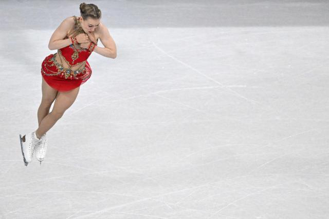 Georgia's Anastasiia Gubanova competes in the figure skating women's single skating short program during the Milano Cortina 2026 Winter Olympic Games at Milano Ice Skating Arena in Milan on February 17, 2026. (Photo by Antonin THUILLIER / AFP)